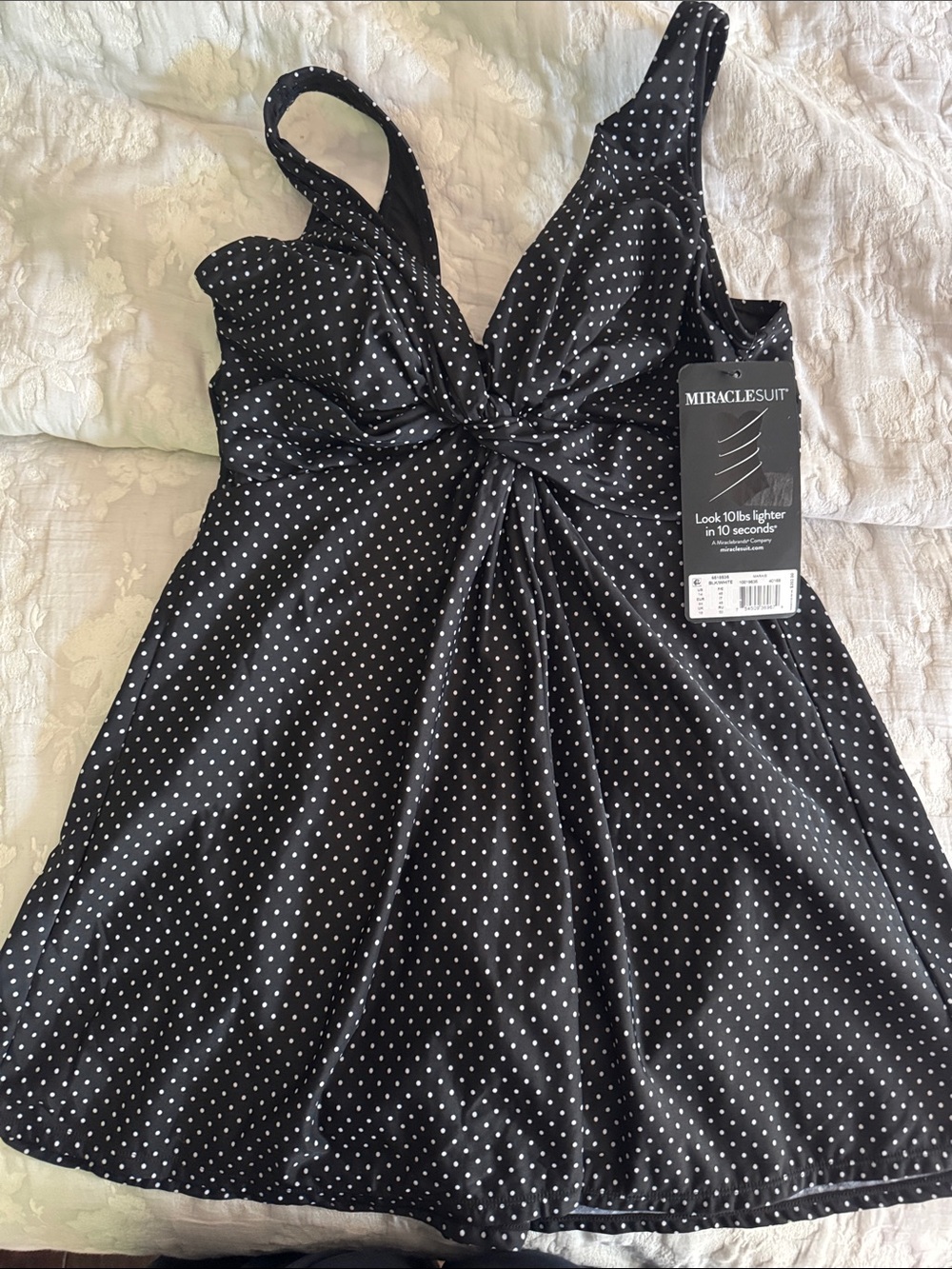 Miraclesuit Black with White Polka Dot Twist-Front Mini Dress